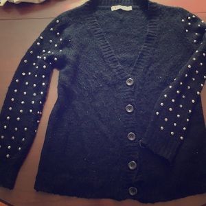Black wool cardigan with studded sleeves